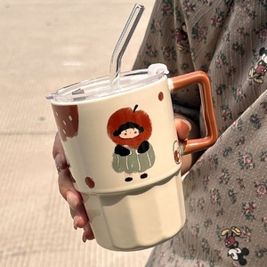 Vintage-style Cartoon Porcelain Couple's Mug <b>Lid</b> <b>Microwave</b> Dishwasher Safe Food Safe High Temperature Resistant Practical - Product Image 6