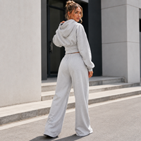 Ensemble décontracté gris pour femme : sweat à capuche court à lacets et pantalon de jogging taille haute à jambes larges – Survêtement streetwear tendance