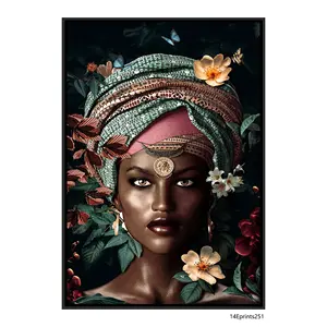 ภาพวาดผู้หญิงแอฟริกันสมัยใหม่จากการพิมพ์ผ้าใบภาพถ่ายพร้อมกรอบสำหรับภาพตกแต่งผนังบ้าน