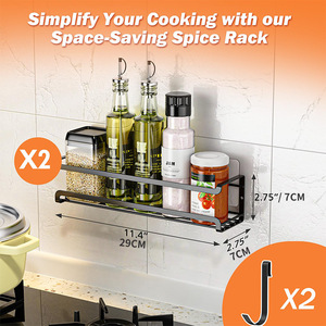 Estante de especias de varias capas para montar en la pared, sin necesidad de taladrar, estante de almacenamiento para cocina con abrazaderas metálicas para organizar frascos de condimentos, tamaño L - Product Image 2