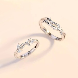 Bagues assorties pour couple Lianli Zhi, argent sterling S925, zircon, forme de feuille, une paire, homme femme, style Instagram, design de niche - Product Image 4