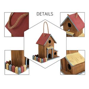 Mangeoire à oiseaux en bois 2 en 1, pour extérieur en bois, 3 trous, hôtel - Product Image 5