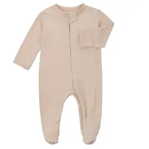 Pyjama personnalisé en fibre de bambou avec fermeture éclair pour bébé pyjama unisexe avec mitaines pour nouveau-né pyjama en viscose pour dormir