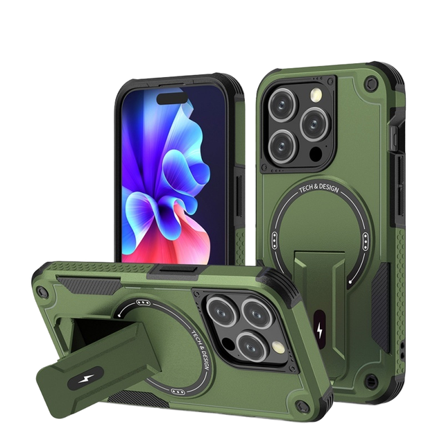 Armor Invisible Bracket Case for iPhone 17 16 15 13 14 12 Pro Max Plus 11 Magnetic PC Wireless Charging Stand Cover