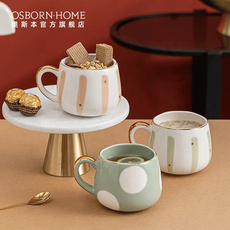 OSBORN नॉर्डिक रचनात्मक सिरेमिक कॉफी के कप घर पानी दूध चाय मार्क मग सोने Inlaid युगल कप