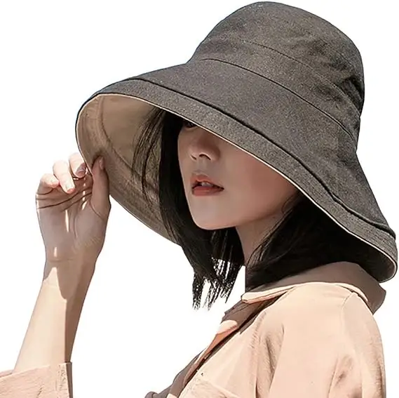 Mode personnalisée Chapeau seau réversible compressible pour femmes Protection solaire UV Casquette de plage d'été à large bord