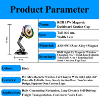 Support de téléphone de voiture à ventouse magnétique RGB 15W avec logo personnalisé, charge rapide sans fil pour la navigation en conduite