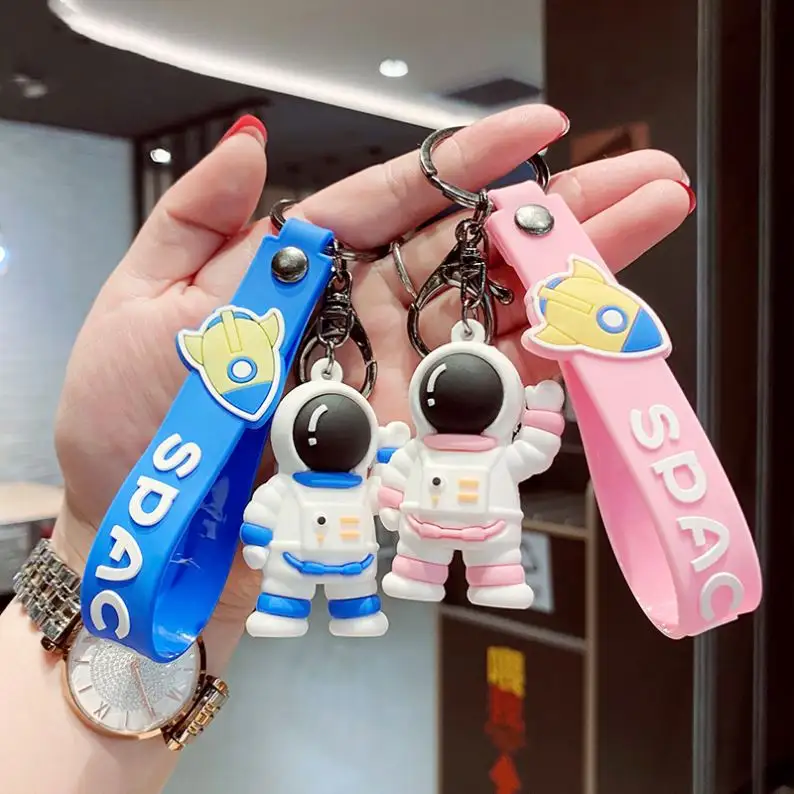 Wholesale cute keyring cartoon doll astronaut couple pendant PVC soft rubber key chain