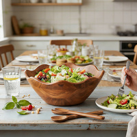 Bol à salade en bois avec bord ondulé, bol de service en bois d'acacia naturel, bol à fruits pour la cuisine et la table à manger, bol en bois de qualité alimentaire