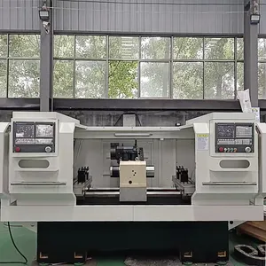 Máquina de torno CNC de doble husillo automática con alimentador de barra de