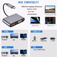 Adaptor USB-C ke /VGA Baru dengan 4K HD USB 3.0 PD AC Power Aluminium Alloy Laptop Docking Hub untuk Dukungan Monitor Ganda.