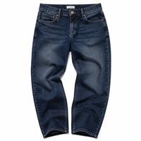 Jeans d'hiver pour homme coupe droite classique, style Hip Hop, 14oz, poids moyen, en denim indigo bleu délavé avec surpiqûres contrastées, OEM