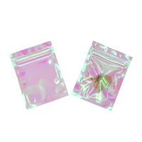 Fermeture à glissière en plastique pour bijoux, 50 pièces, Double face, coloré, Laser, fermeture éclair, sacs holographiques transparents, à support automatique