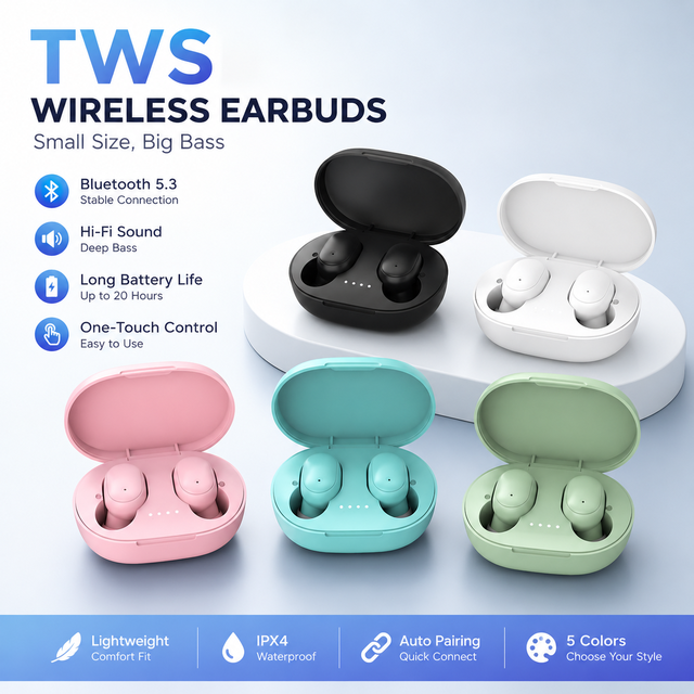A6S TWS 5.0 Stereo Wireless Earbuds In-Ear Sport Headphones with Noise Cancelling Mini Earphone