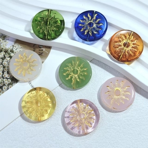 Cuentas de Vidrio Redondas con Diseño de <span class=keywords><strong>Sol</strong></span> de 21.5 mm, Bañadas en Oro - Product Image 6