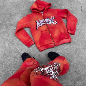 Conjunto de Sudadera con Capucha y Cremallera Personalizada con Logo, Estilo Urbano, y Pantalones Acampanados Vintage con Lavado Ácido - Product Image 2