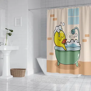 Karikatür sarı ördek kalıp dayanıklı su geçirmez banyo polyester duş perdesi