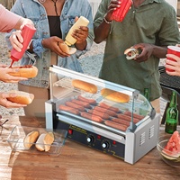 Grilleuse Électrique Commerciale pour Hot-Dogs et Saucisses, 5 Rouleaux, avec Chauffe-Pains Industriel à Porte et Grille