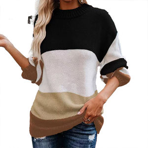 เสื้อไหมพรมผู้หญิงแฟชั่นฤดูใบไม้ร่วงฤดูหนาว ทรงหลวม ไซส์ใหญ่ คอกลม ลายทางแบบมินิมอล สดใส - Product Image 5