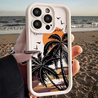 Coucher de soleil cocotier souple TPU coque de téléphone pour iPhone 17 16 15 14 11 Pro Max XS XR 7 8 Plus SE 2020 antichoc couleur bonbon couverture