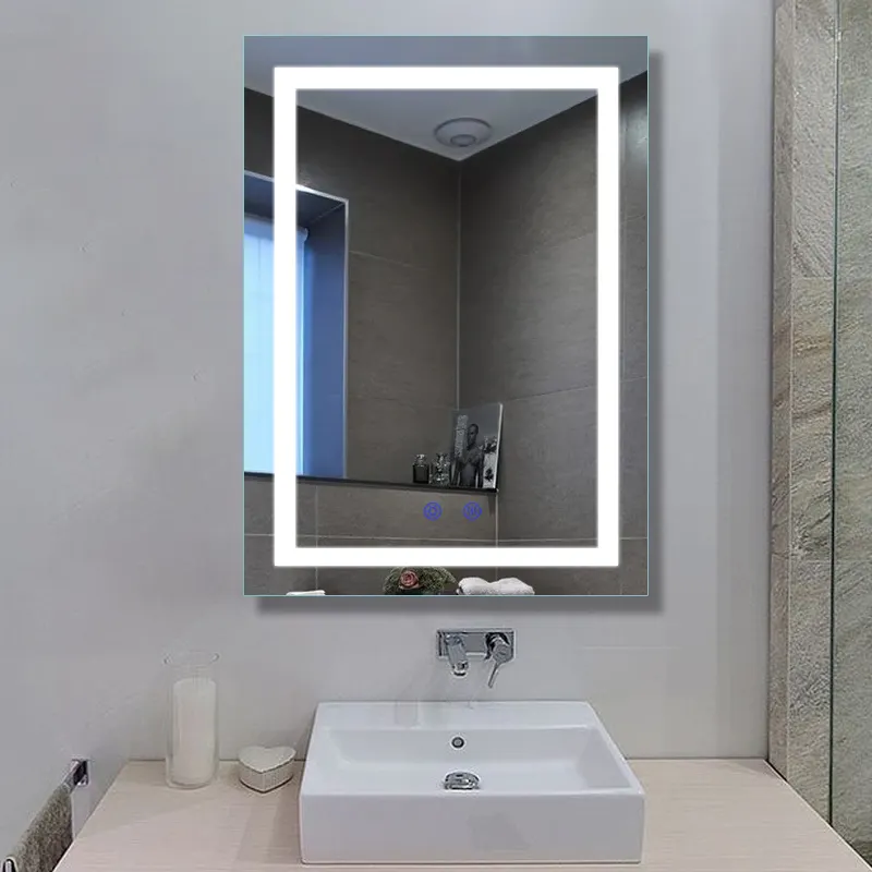 Hotel inteligente sin marco pantalla táctil atenuador luces contemporáneo Baño Led retroiluminado espejo