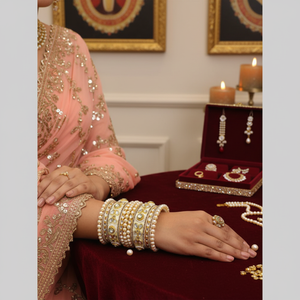 <b>Gold</b> Plated Kundan Stone and Pearl Acrylic <b>Bangle</b> <b>Set</b> Elegant Bracelet and <b>Bangles</b> Jewelry for Women Wedding Party Wear - Product Image 3