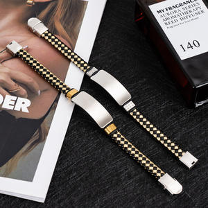 ソンイ メンズ ビジネス レトロ ステンレススチール ブレスレット カップルギフト 加工済み彫刻と手編みロープブレスレット - Product Image 2