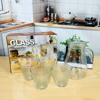 Ensemble de 5 pièces en verre pour la maison : Carafe à eau froide, Carafe à jus et Théière en verre, avec poignée et couvercle, style minimaliste pour restaurant