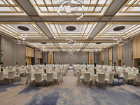 Ensemble de mobilier de restaurant d'hôtel de luxe moderne, chaise et table de salle à manger en bois massif durable pour projet de salle de banquet de complexe hôtelier
