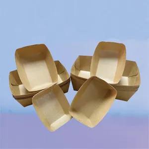 Disposable Food Grade 200ml Kraft Paper Boat Box Wholesale Degradable Paper Waffle Stick Tray For Air Fryer