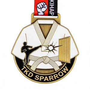 Medalla de Taekwondo de Aleación de Zinc con Recubrimiento de Latón Antiguo, Fundición a Presión, Multielementos, Esmaltada, para Competición Deportiva, Entrega Rápida - Product Image 1