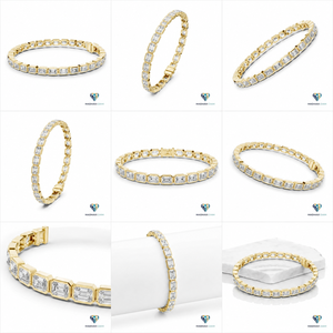 Élégant bracelet tennis serti de diamants de laboratoire taille émeraude 9,30 CT - Product Image 3