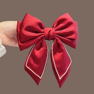 Nouvelle Pince à Cheveux Nœud Papillon Grand en Satin Rouge Vin Style Vintage pour Mariée, Accessoire de Mode Féminin Haut de Gamme pour Robe de Cérémonie - Product Image 2