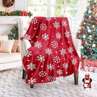 Couverture en peluche corail de Noël imprimée flocon de neige rouge Couverture en polaire de Noël pour la maison
