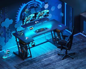 Hiện Đại Hình Chữ <span class=keywords><strong>U</strong></span> Bàn Máy Tính Với Ổ Cắm Điện LED Ánh Sáng Nhà Văn Phòng Máy Trạm Nghiên Cứ<span class=keywords><strong>u</strong></span> PC Chơi Game Bàn - Product Image 6