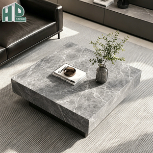 Mesa de Centro de Mármol Gris Emperador con Vetas Plateadas, Fabricación Personalizada para Decoración de Sala de Estar de Villa Moderna - Product Image 2