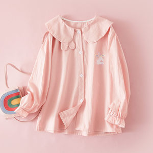Nuova Camicia Casual in Cotone per Ragazze, Collo Tondo, Primavera-Autunno, Traspirante, Manica Lunga, Stampata, con Chiusura a Bottone Singolo per Bambini - Product Image 1