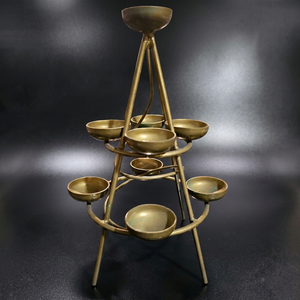 Hot selling Custom Multi-Tier <b>Brass</b> Tone Metal Tealight Holder Pyramid Style <b>Candlestick</b> Stand Tabletop Centerpiece Decor - Product Image 1