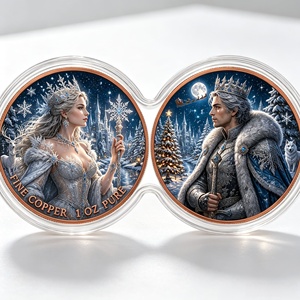 Pièce de monnaie en cuivre pur 1 oz, thème Noël Hiver <span class=keywords><strong>Reine</strong></span> <span class=keywords><strong>des</strong></span> Neiges & Roi <span class=keywords><strong>des</strong></span> Neiges, médaille de collection de défi 2D colorée et connectée - Product Image 2