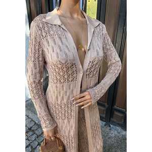 Cárdigan Largo de Punto Calado Bridget para Mujer, Estilo Bohemio, Transparente, Manga Larga DO - Product Image 1