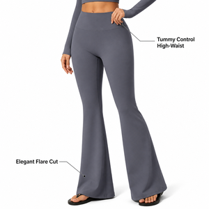 Women Premium <b>Long</b> <b>Sleeve</b> V Neck <b>Crop</b> Top and High Waist Flared Yoga Pants Set for Professional Fitness and Activewear Brands - Product Image 2