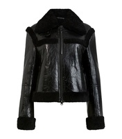 Blouson Bomber en Cuir Personnalisable de Haute Qualité pour Femme, Respirant, avec Rubans Camouflage en Laine et Col en Fourrure Brillante, Grande Taille, Hiver