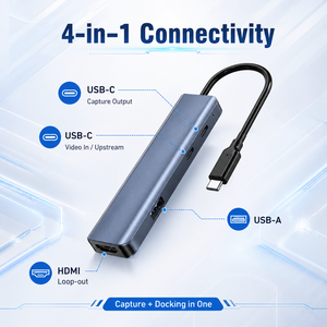 Station d'accueil 4-en-1 USB-C avec carte de capture, sortie HDMI 1080P60, charge PD 100W, hub USB 3.0 sans pilote pour le streaming de jeux en direct - Product Image 2
