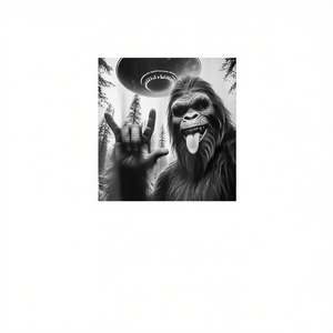 T-shirt Promozionale Sasquatch Bigfoot che fa un selfie con UFO e alieni - Product Image 2