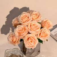 Bouquet de 10 roses en soie artificielles avec tige pour mariage, événements, décoration de table et de la maison