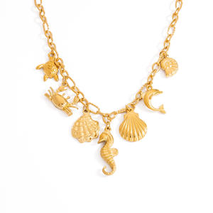 Collar de Acero Inoxidable Serie Océano, Chapado en Oro de 18K, con Colgante de Concha de Caballito de Mar, Cadena para Clavícula, Joyería de Playa para Verano - Product Image 5
