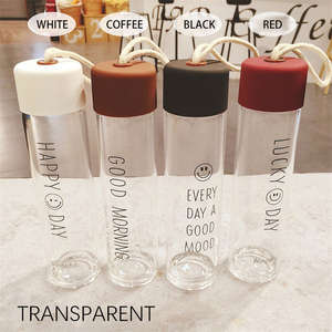 Bottiglia di acqua all'ingrosso di alta qualità lettera personalizzata tazza di acqua colorata smerigliata <span class=keywords><strong>con</strong></span> coperchio e corda bottiglia di vetro a buon mercato - Product Image 2