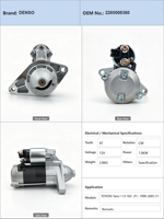 Arrancador de Coche para TOYOTA YARIS Hatchback 1999-2005, Motor 1.0 1.3, 1.0KW 12V, 2280008360 281000J010