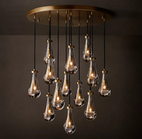 Lustre en cristal de luxe RHOEM en forme de goutte de pluie pour salon, escalier, plafond haut, hall d'entrée, suspension longue en verre soufflé à la main