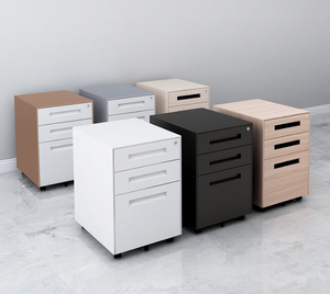 Home office 3 drawer wooden top steel mobile metal filing cabinets